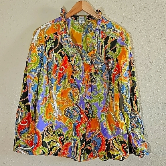 Craig Taylor Ruffle Mosaic Print Button Down Shirt - Picture 1 of 7